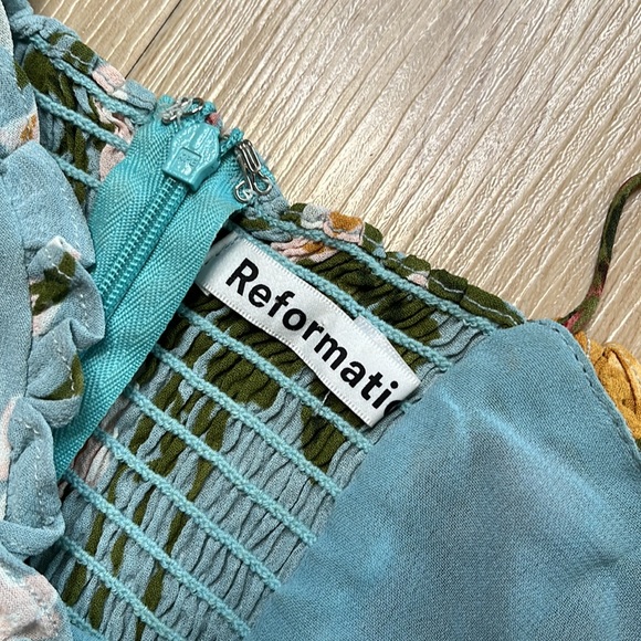 Reformation Ingrid Blue Florist Floral Print Sleeveless Slit Maxi Dress, 8 0854 - Picture 7 of 8